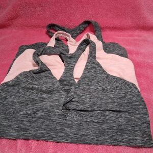 Victoria's Secret Women Sports Bra Heather Gray and Pink Front Twist Set (3) XL